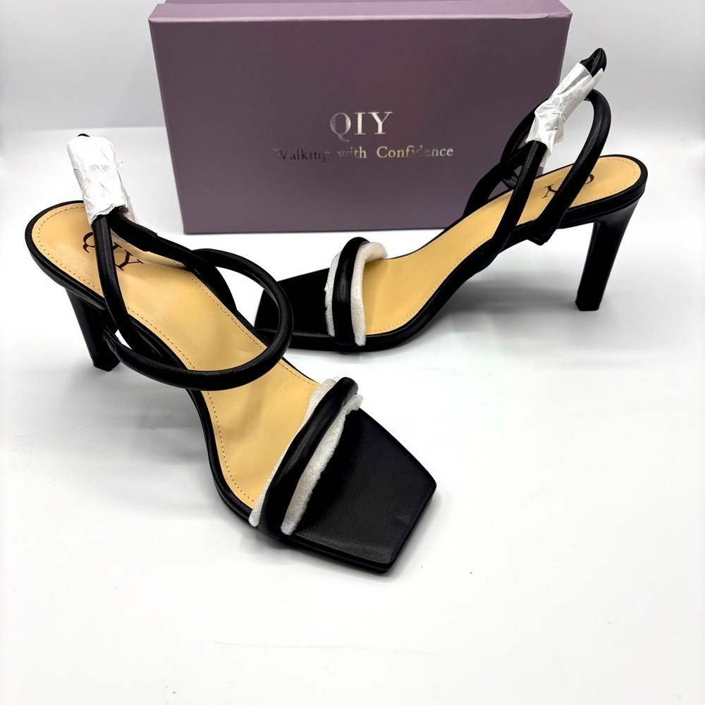 QIY Womens Strappy Sandals Open Toe Ankle Strap Heeled Sandals Size 7